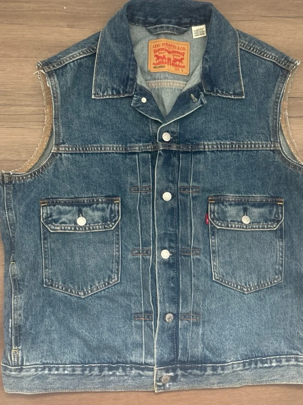 Rare Blank Tab LEVI’S Denim Trucker Vest Cutoff Raw Fray Biker Style
